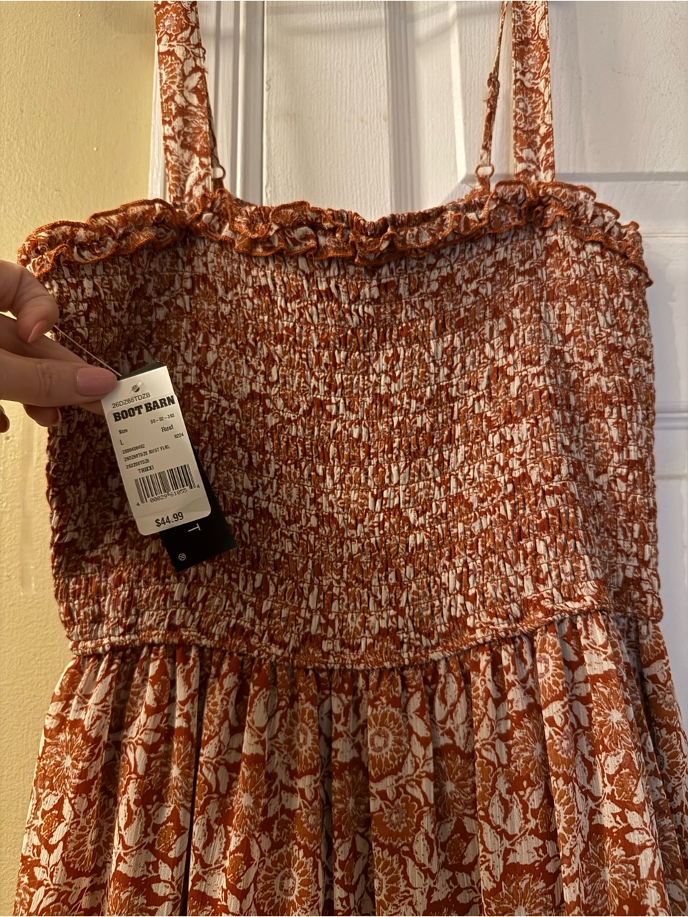 Women’s Floral Smocked Mini Dress in Rust - Picture 2 of 4